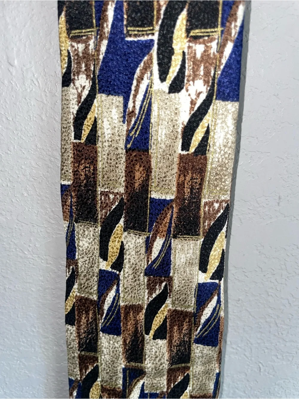 Vintage Men's Patterned Neck Tie in Blue, Gold & Brown silk Italy